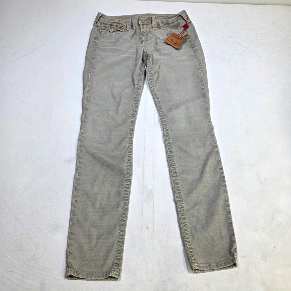 True Religion Jodie Corduroy Pants Women 30 Sage Gray Slim Fit WCBK68K32S